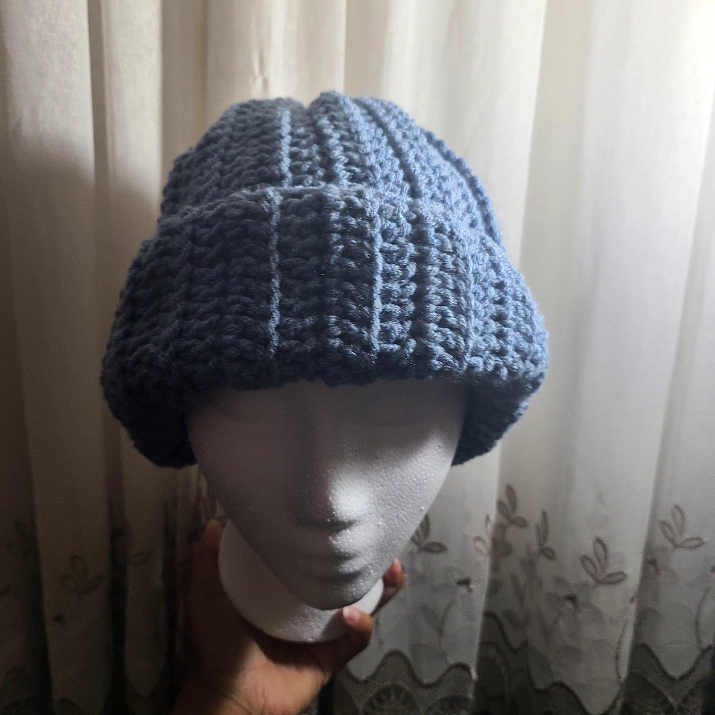 Dark blue crochet beanie