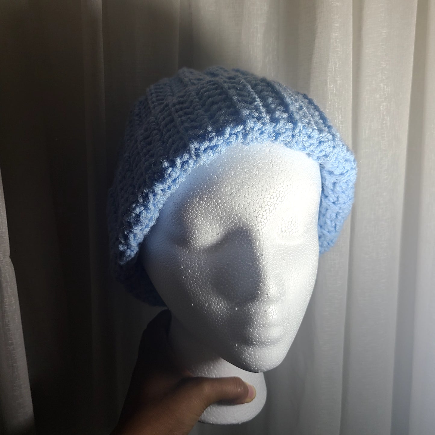 Light blue crochet beanie