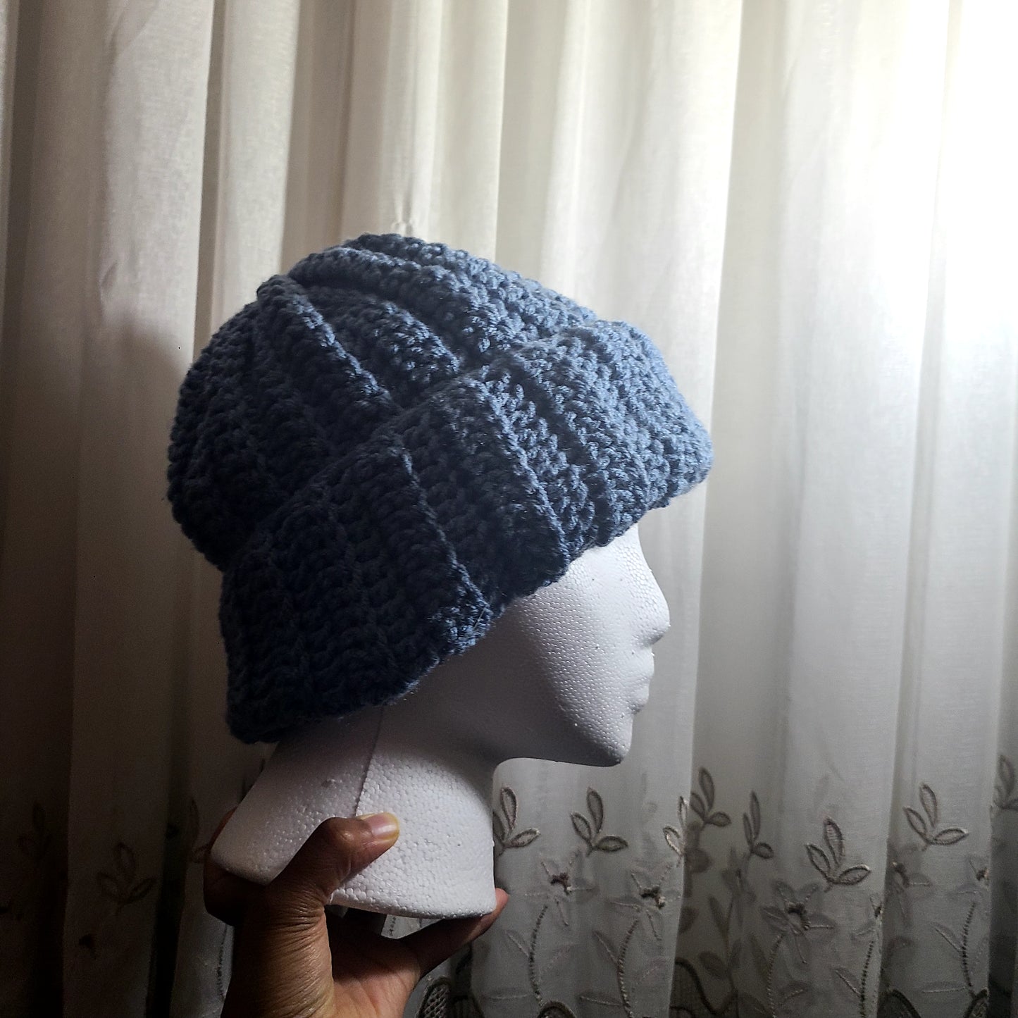 Dark blue crochet beanie